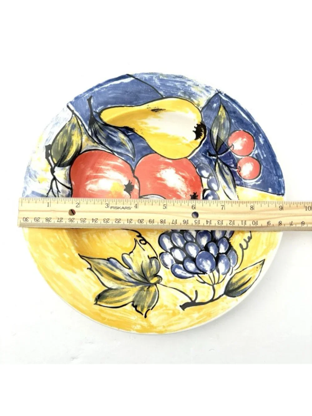 PIER 1 Italy Pasta Bowls Set of 2 Hand Painted Fruit Yellow 9” Vintage